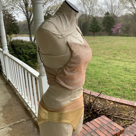 NWT Norma Kamali Snake Mesh Swim Bottom Gold & Sparkly Top Rhinestone w Straps - Picture 2 of 13